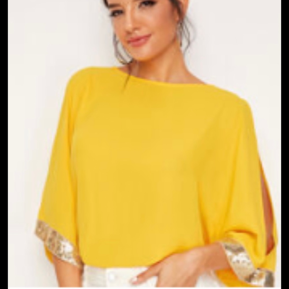 Split Sleeve Contrast sequin top